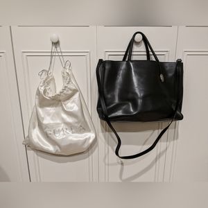Furla black leather two way shoulder bag